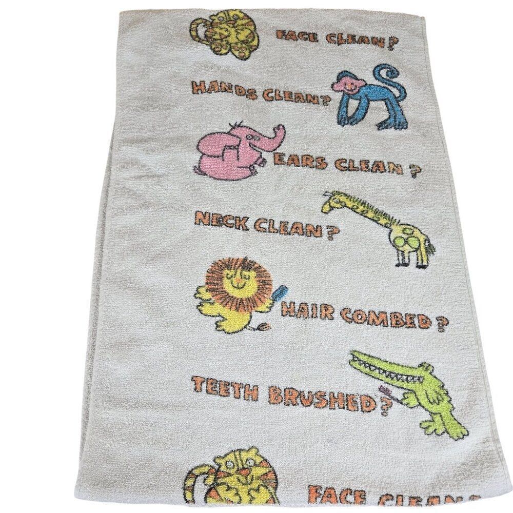 Vintage 1979 Marimekko Childrens Bath Towel Animal Graphics Fun Text
